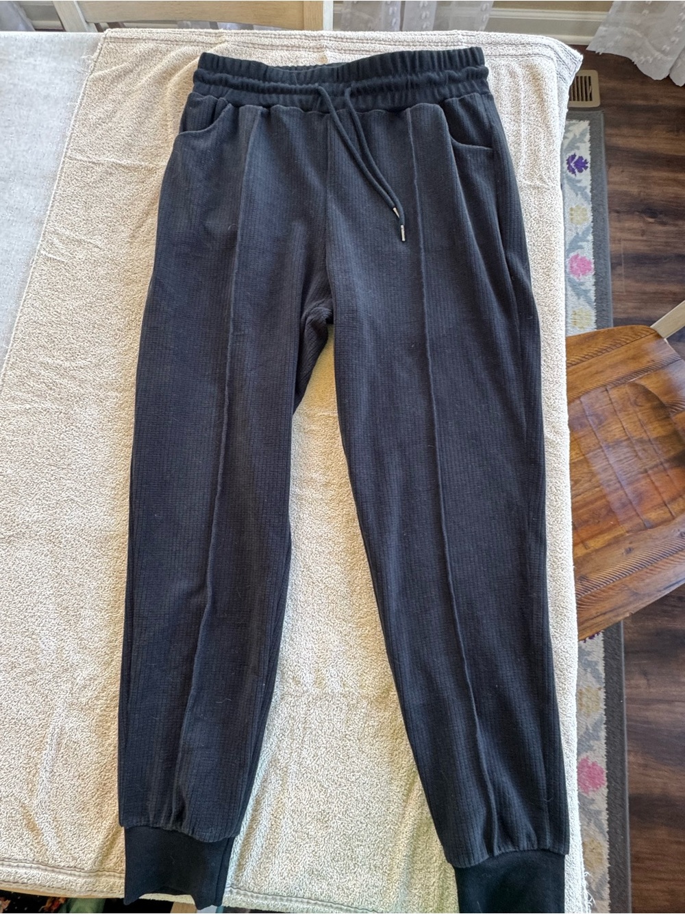 white birch Black Ribbed Jogger Pants